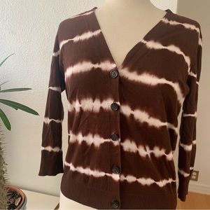 Michael Kors brown and cream 3/4 sleeve tie-dye v-neck cardigan in size P/L